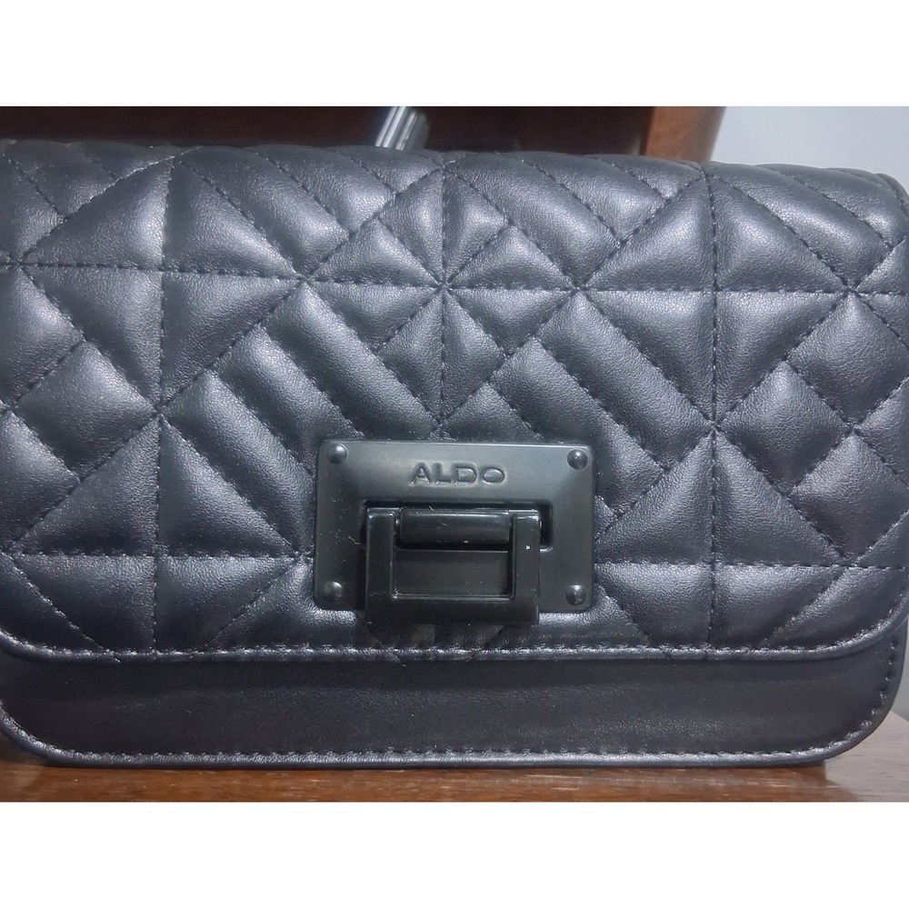 Aldo Quilted Black Crossbody Bag Push Lock 7.5" x 5" x 1.5"